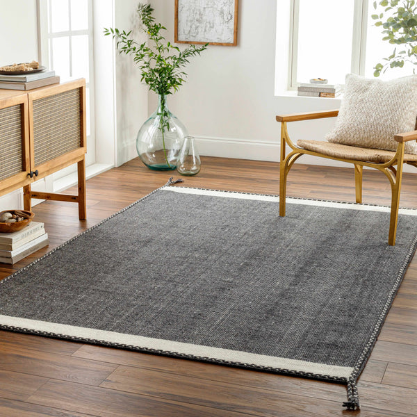 Ailie Bordered Charcoal Wool Rug