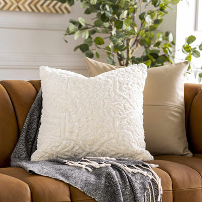 Macha White Textured Square Accent Pillow