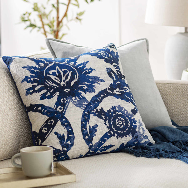 Shongaloo Navy Floral Patterned Throw Pillow