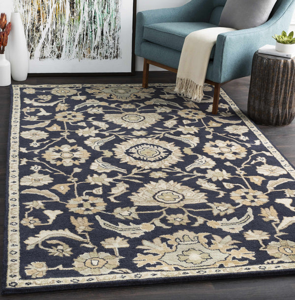 Copen Black Floral Wool Rug