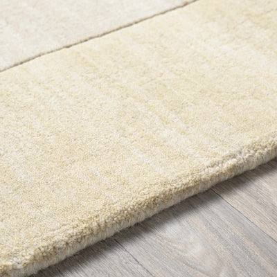 Bordered Solid Beige Wool Rug