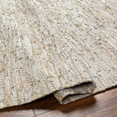 Aneko Beige Handwoven Leather Rag Carpet