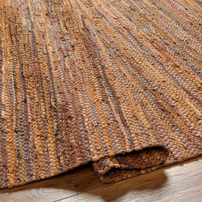 Aneko Orange Handwoven Leather Rag Carpet