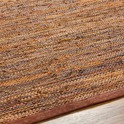 Aneko Orange Handwoven Leather Rag Carpet