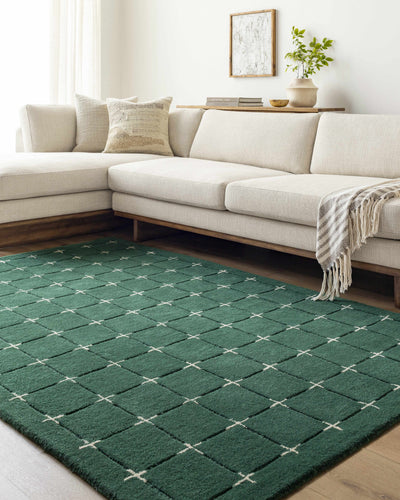 Sanvi Green Wool Area Rug