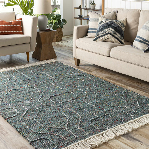 Dark Blue Takaungu Wool Blend Braided Tassel Area Rug - Clearance