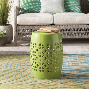 Green Green Ceramic Lattice Stool