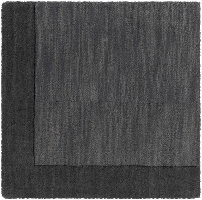 Bordered Solid Black Charcoal Wool Rug