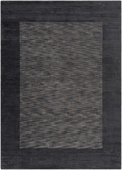 Bordered Solid Black Charcoal Wool Rug