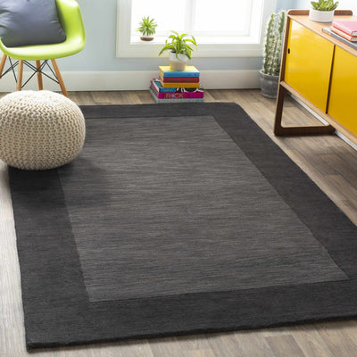 Bordered Solid Black Charcoal Wool Rug