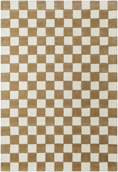 Timin Brown Checkered Wool Area Carpet