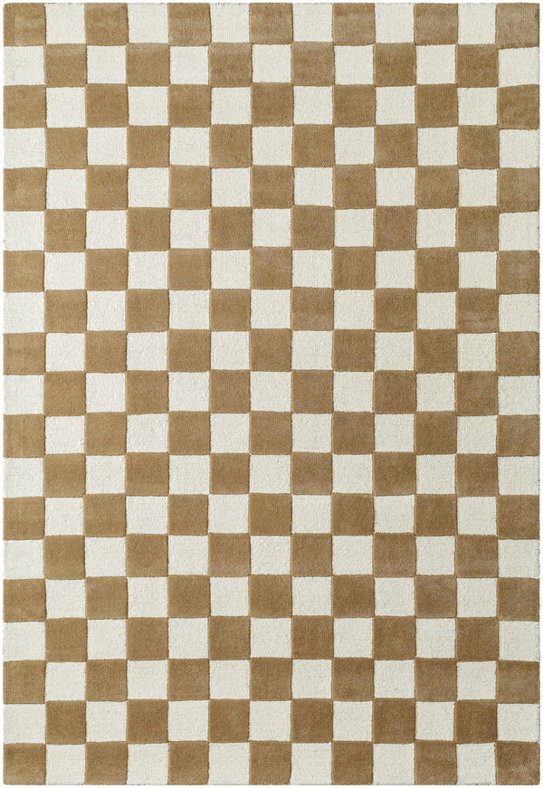 Timin Brown Checkered Wool Area Carpet