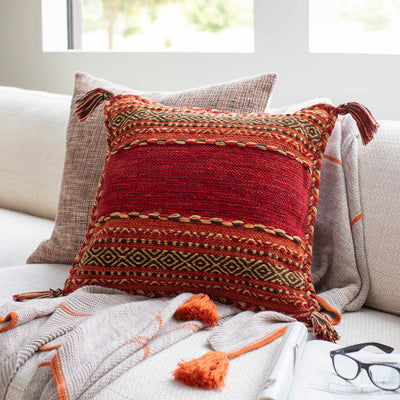 Trussville Red Tribal Tassel Throw Pillow