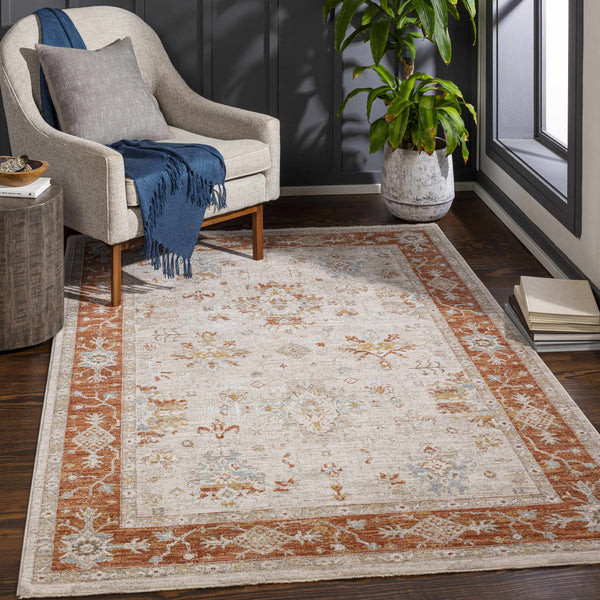 Tsawsen Rust Bordered Oushak Rug