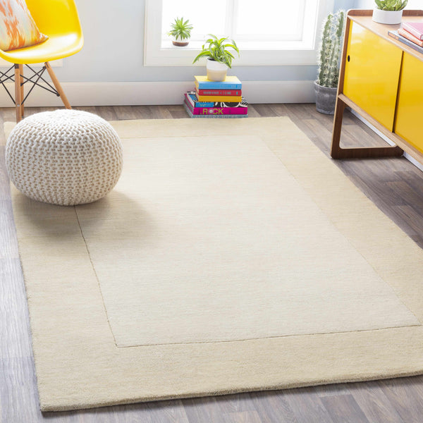 Bordered Solid Wheat Cream Wool Rug