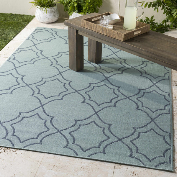 Unique Pale Blue Lattice Trellis Outdoor Rug - Clearance