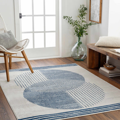 Zeke Geometric White&Blue Rug