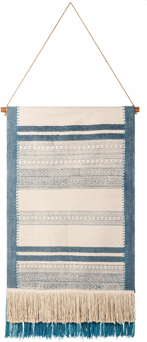 Aven Blue Striped Fringe Wall Hanging