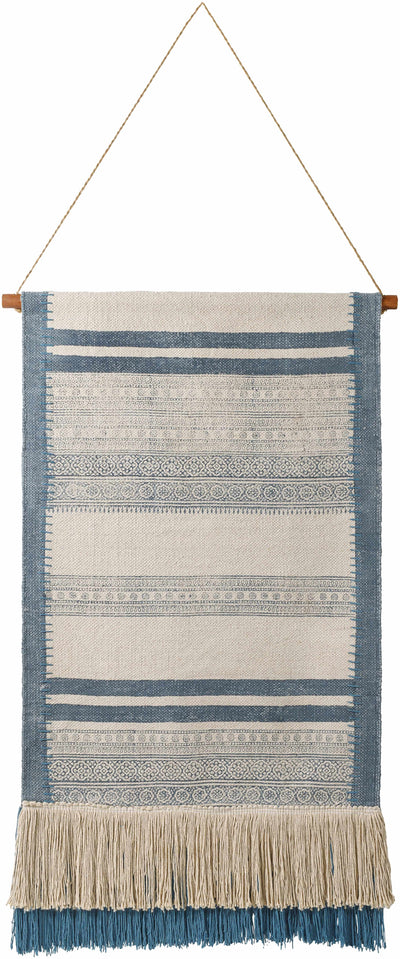 Aven Blue Striped Fringe Wall Hanging