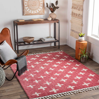 Anda White Cross on Red Plush Rug - Clearance