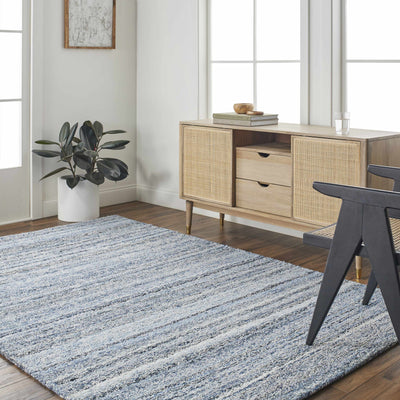 Zionville Blue Striped Handmade Wool Blend Rug